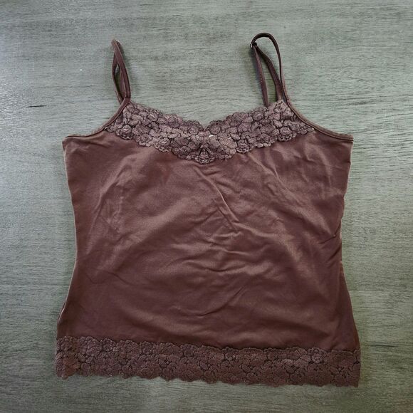 Cato Women's L Camisole Tank Lace Trim Y2K Brown Spaghetti Straps Baselayer - Picture 1 of 6